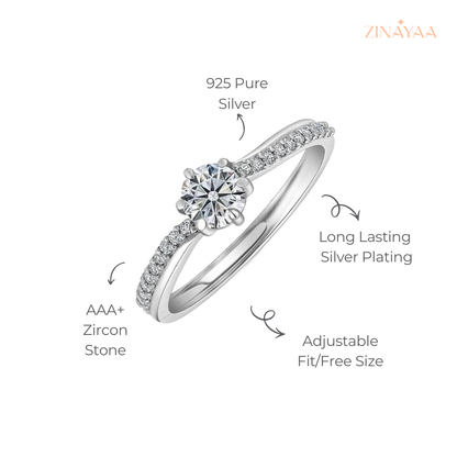 925 Sterling Silver Classic Solitaire Adjustable Ring