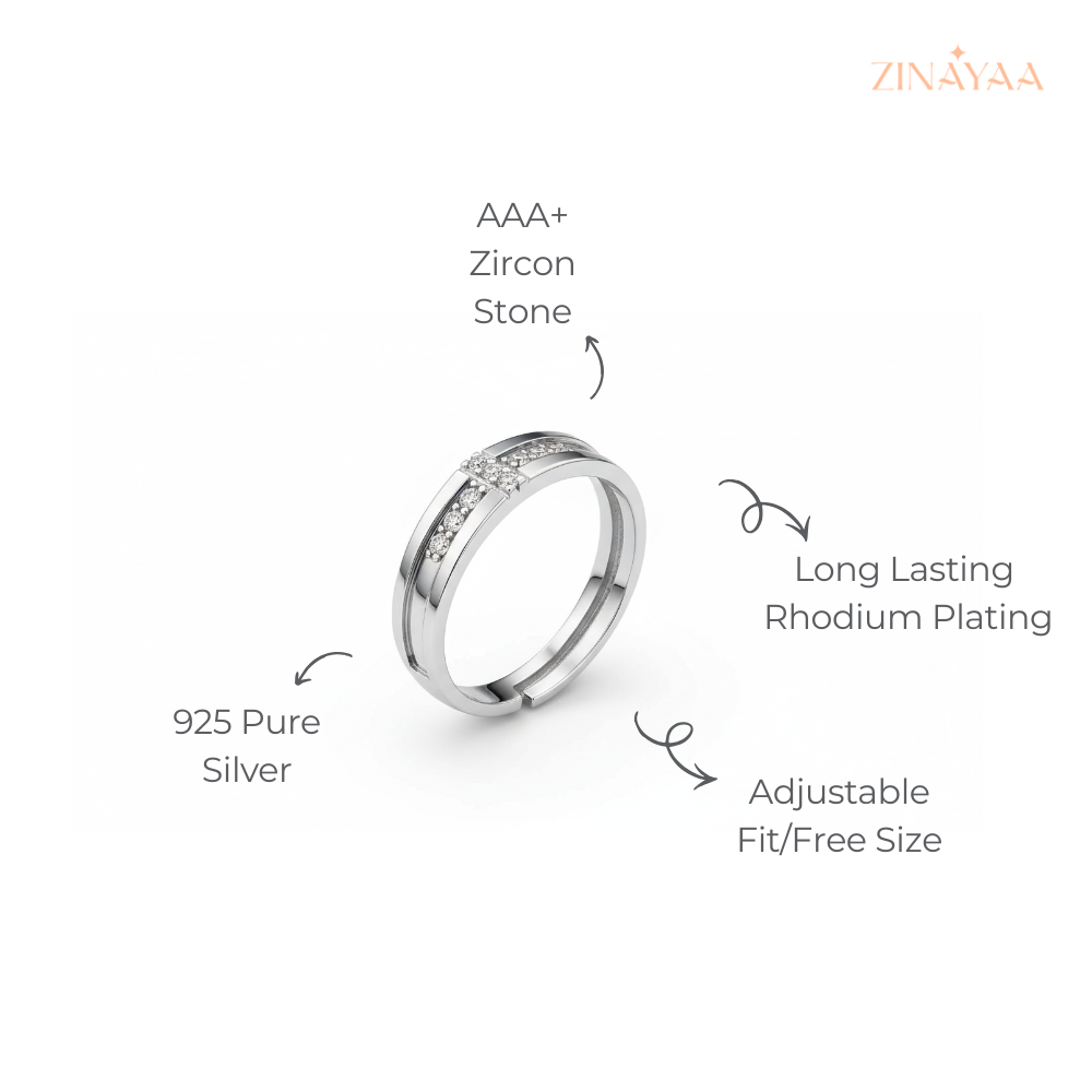 925 Sterling Silver Crossline Adjustable Ring