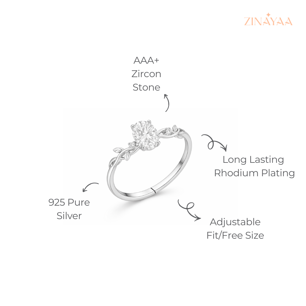 925 Sterling Silver Floral Vine Adjustable Ring