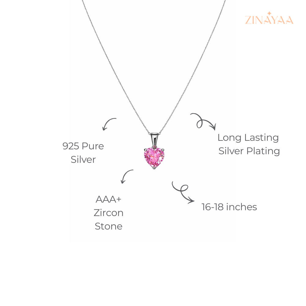 925 Sterling Silver Pink Heart Solitaire Pendant Necklace