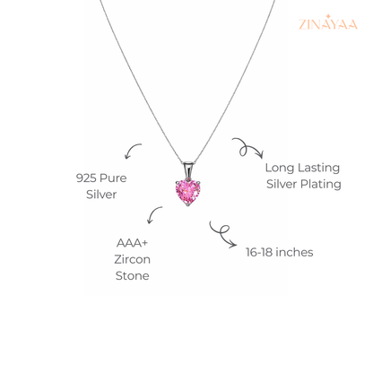 925 Sterling Silver Pink Heart Solitaire Pendant Necklace