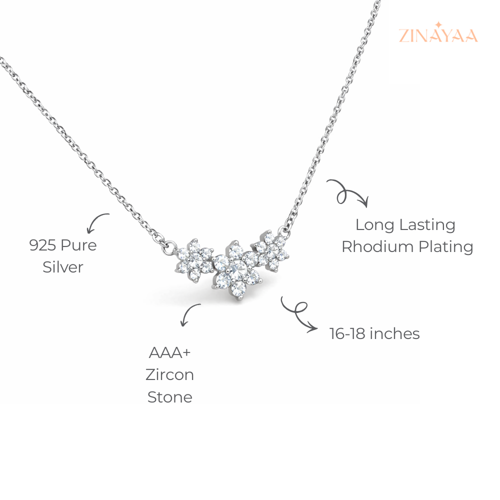 925 Sterling Silver Floral Sparkle Adjustable Necklace