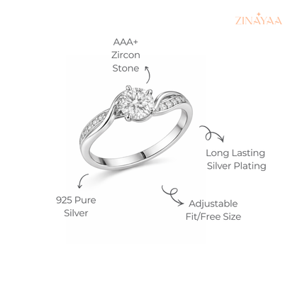 925 Sterling Silver Wave Solitaire Adjustable Ring