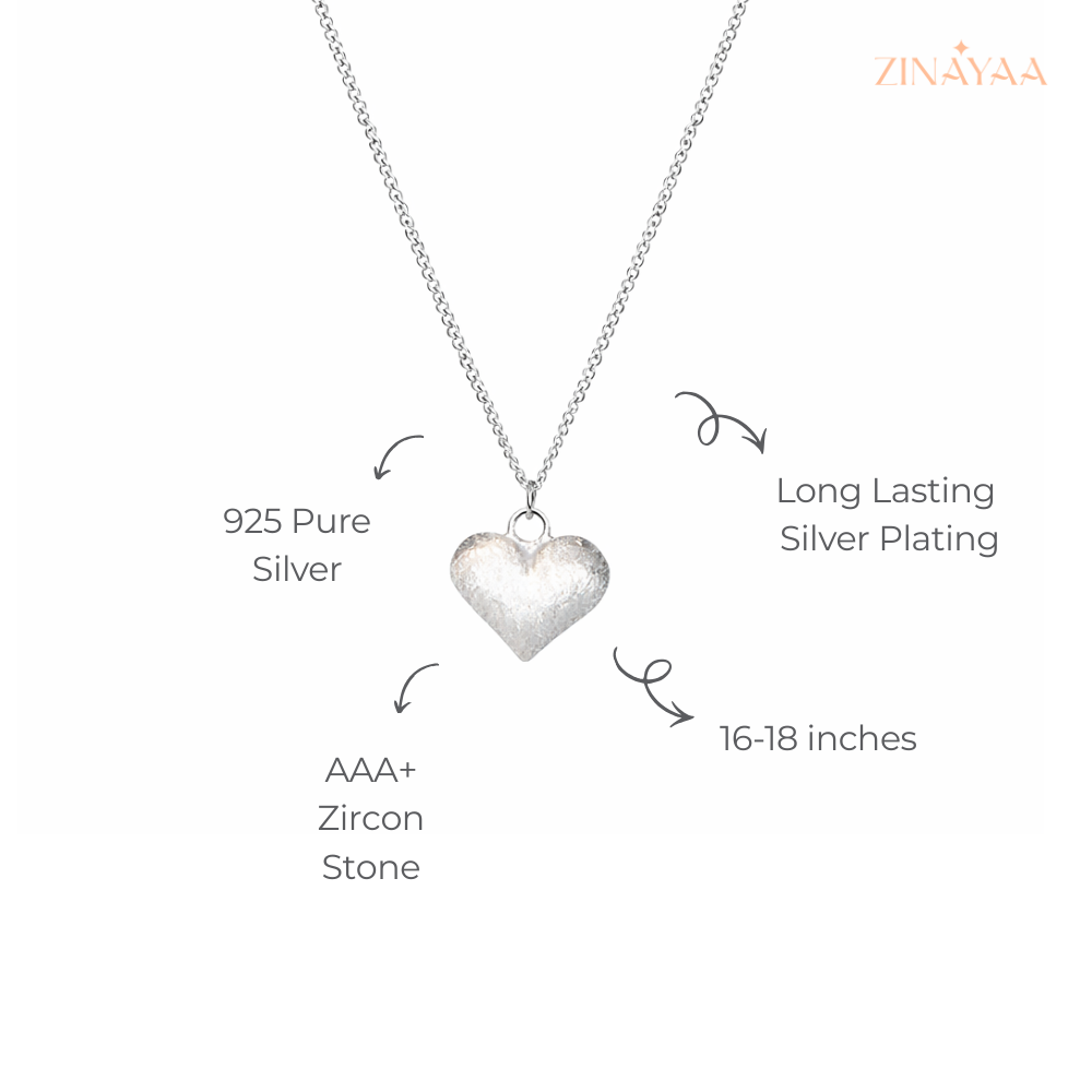 925 Sterling Silver Textured Heart Adjustable Pendant Necklace
