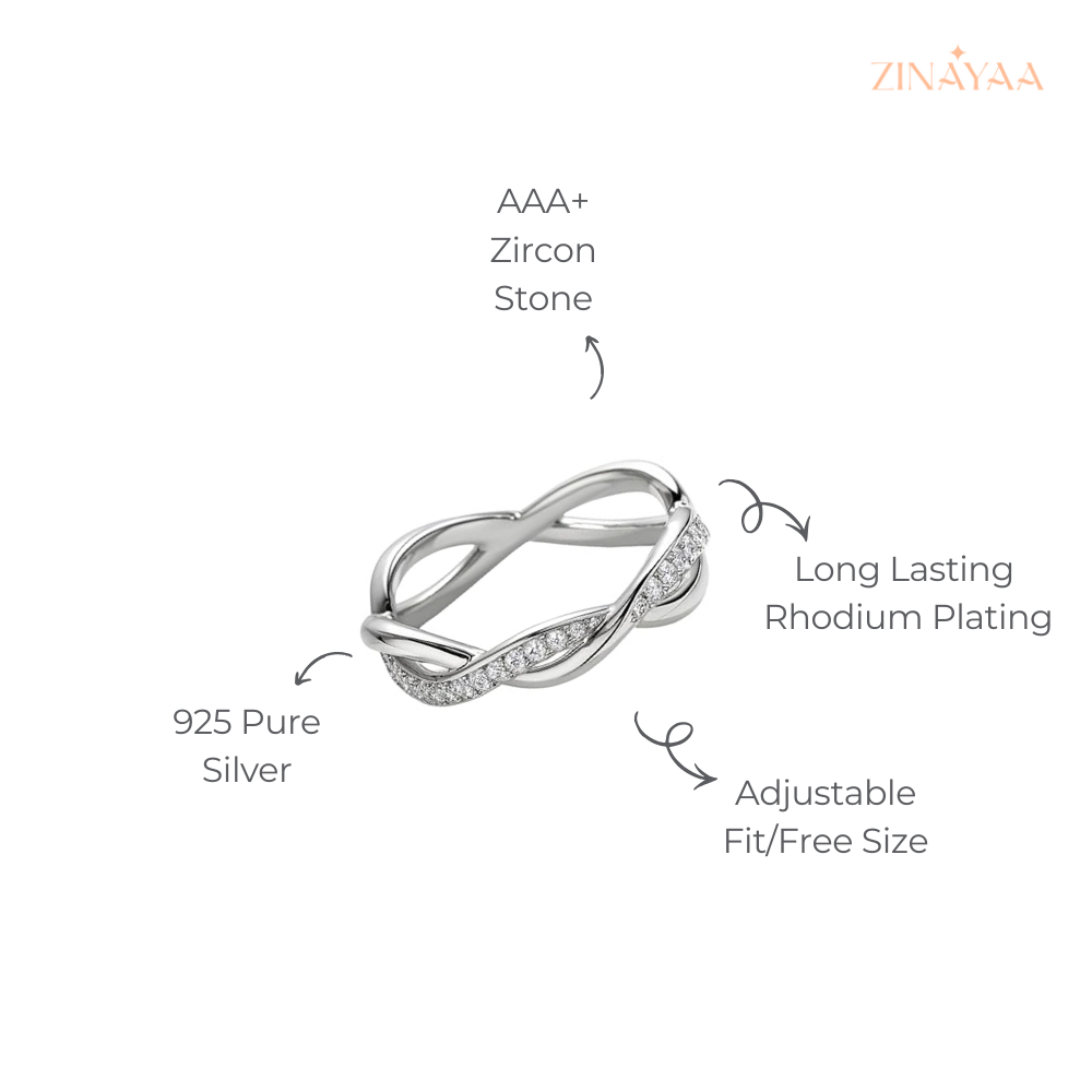 925 Sterling Silver Intertwined Sparkle Adjustable Ring
