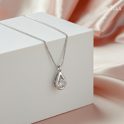 92.5 Sterling Silver Pear Drop Pendant with Chain