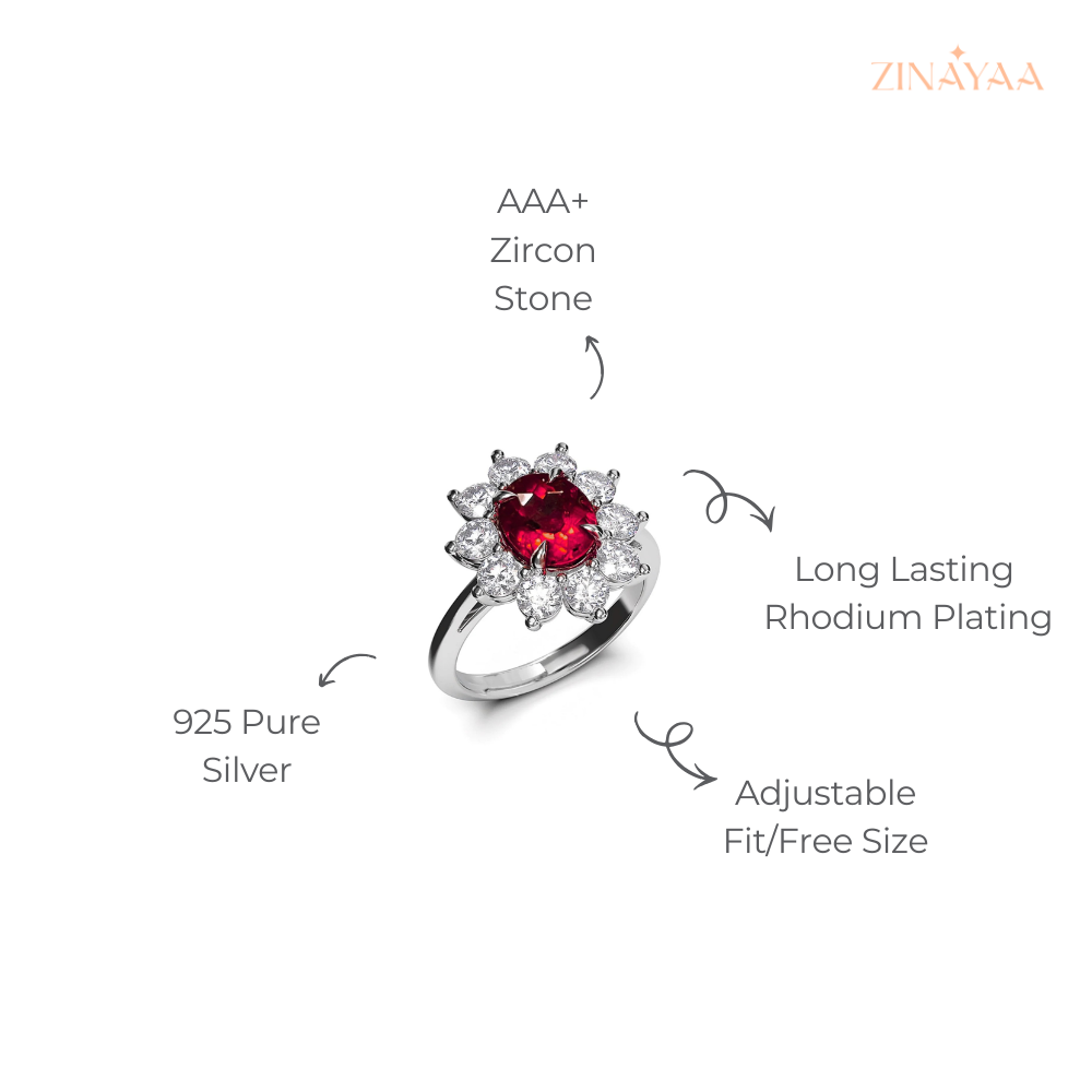 925 Sterling Silver Ruby Blossom Adjustable Ring