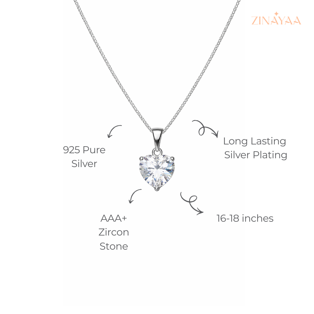 925 Sterling Silver Heart Solitaire Adjustable Necklace