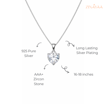 925 Sterling Silver Heart Solitaire Adjustable Necklace