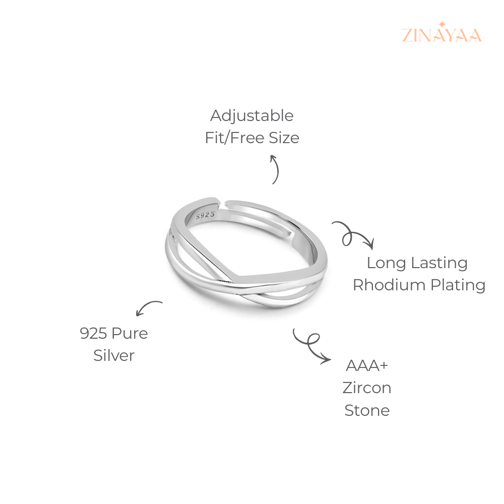 925 Sterling Silver Interlaced Mens Adjustable Ring