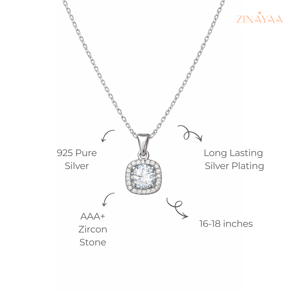 92.5 Sterling Silver Cushion Solitaire Pendant Necklace