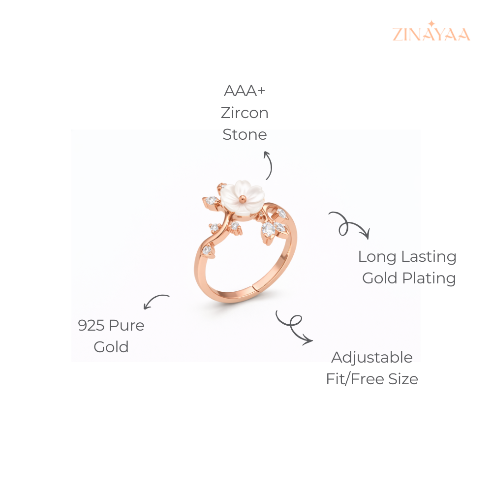 925 Sterling Silver in Rose Gold Blossom Adjustable Ring