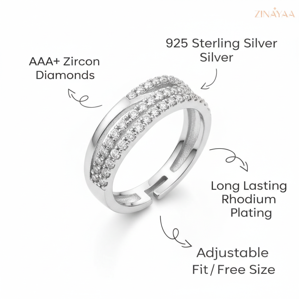 925 Sterling Silver Interlace Sparkle Adjustable Ring