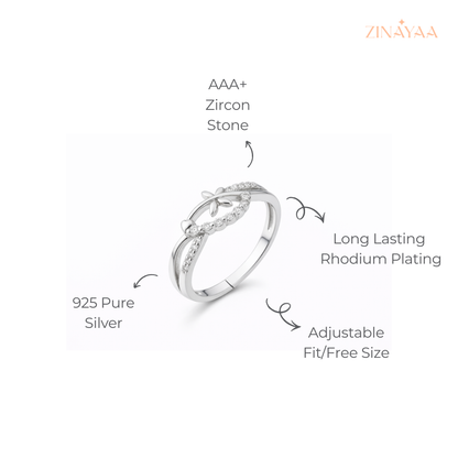 925 Sterling Silver Leaf & Heart Adjustable Ring
