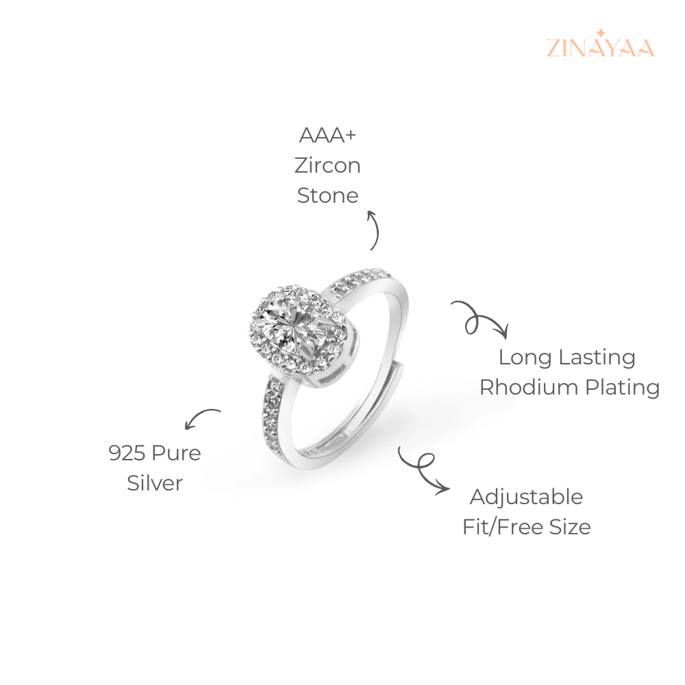 925 Sterling Silver Halo Spark Adjustable Ring