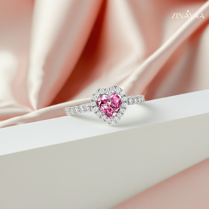 92.5 Sterling Silver Adjustable Heart Halo Ring