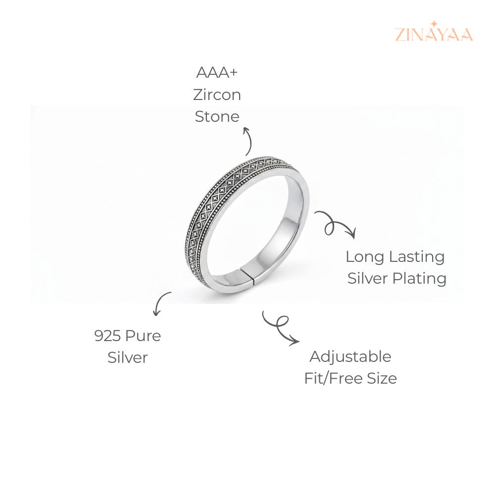 925 Sterling Silver Heritage Band Adjustable Ring for Men