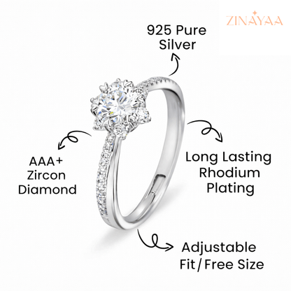 925 Sterling Silver Adjustable Solitaire Classic Ring for Women