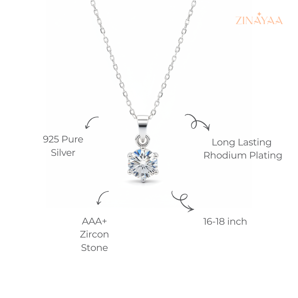 925 Sterling Silver Classic Solitaire Adjustable Pendant Necklace