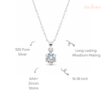 925 Sterling Silver Classic Solitaire Adjustable Pendant Necklace