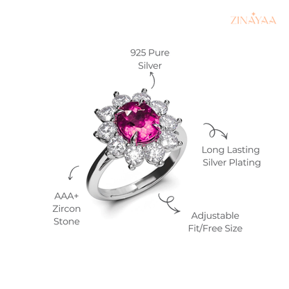 925 Sterling Silver Ruby Bloom Statement Adjustable Ring