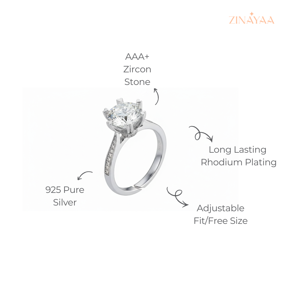 925 Sterling Silver Regal Solitaire Adjustable Ring