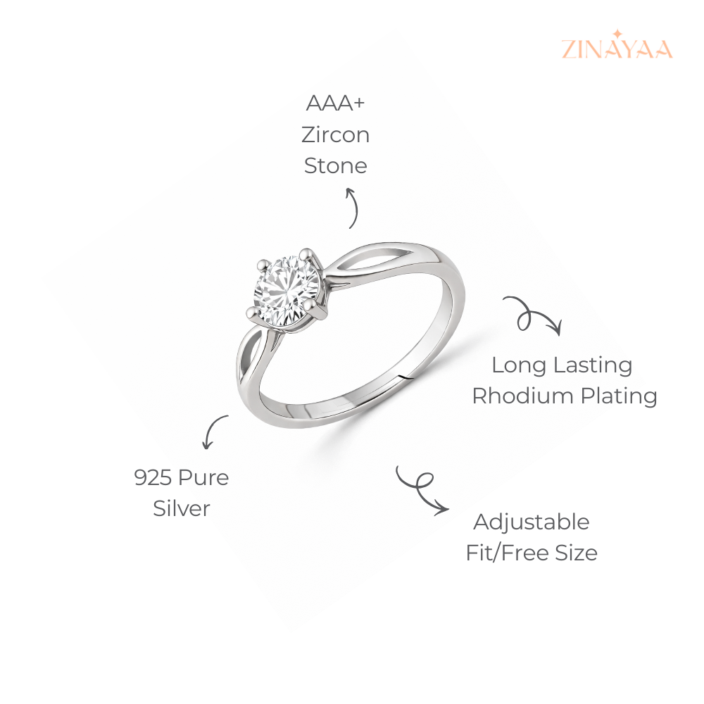 925 Sterling Silver Classic Solitaire Adjustable Ring