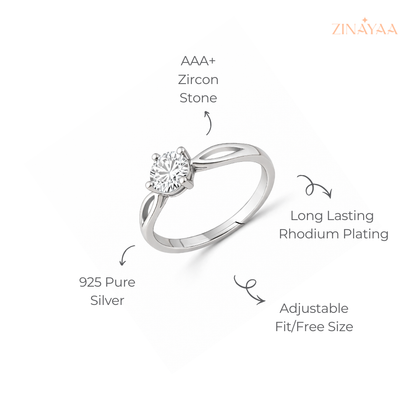 925 Sterling Silver Classic Solitaire Adjustable Ring