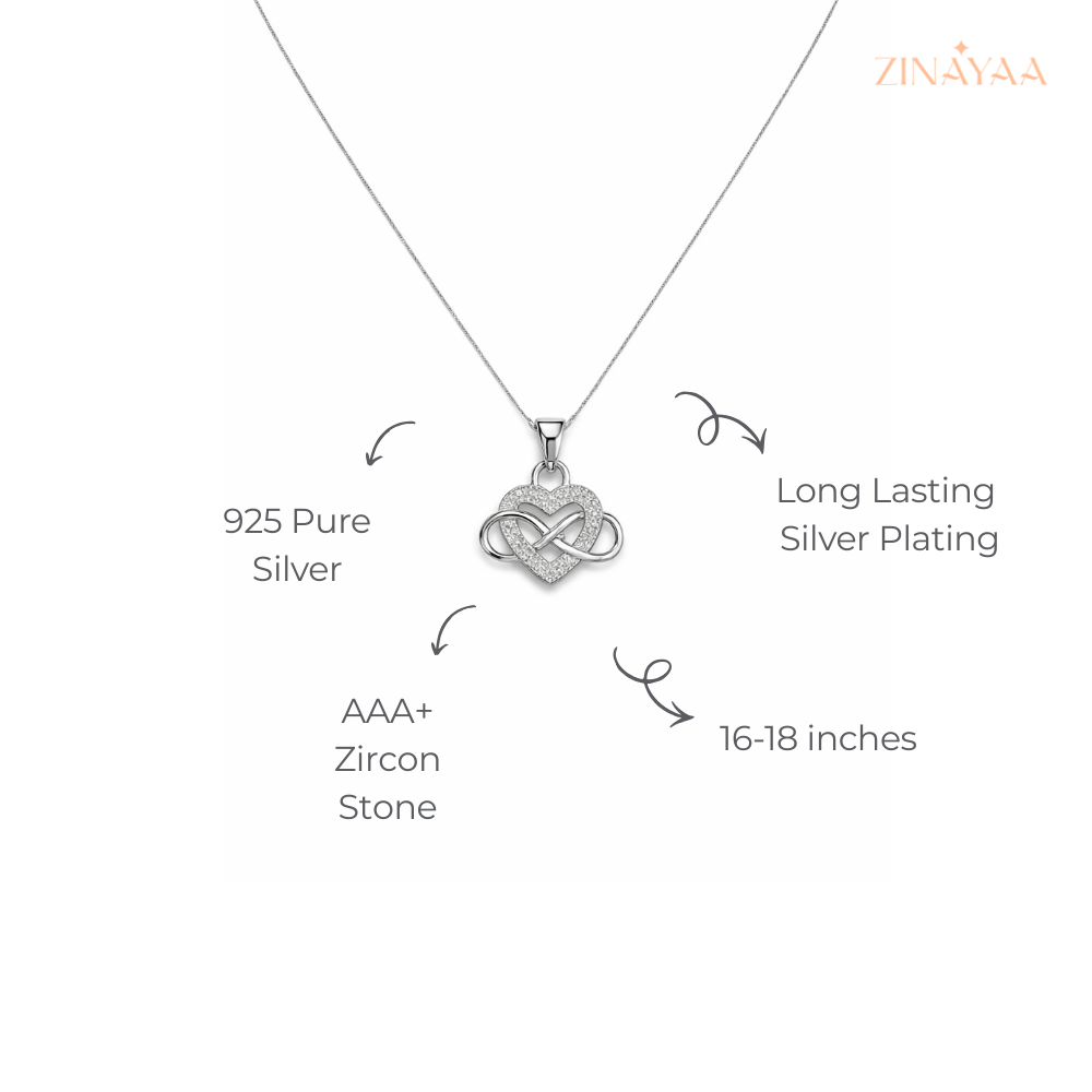 925 Sterling Silver Infinity Heart Pendant Necklace