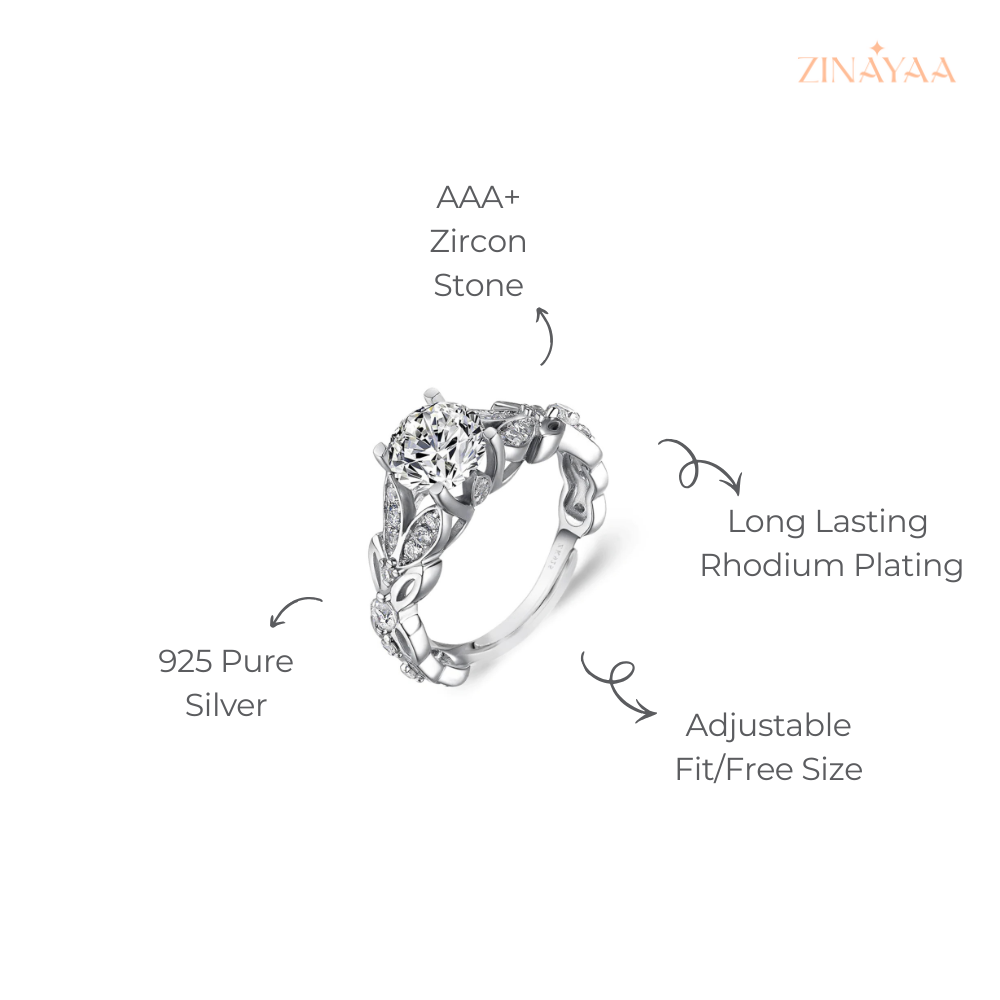 925 Sterling Silver Royal Bloom Solitaire Adjustable Ring