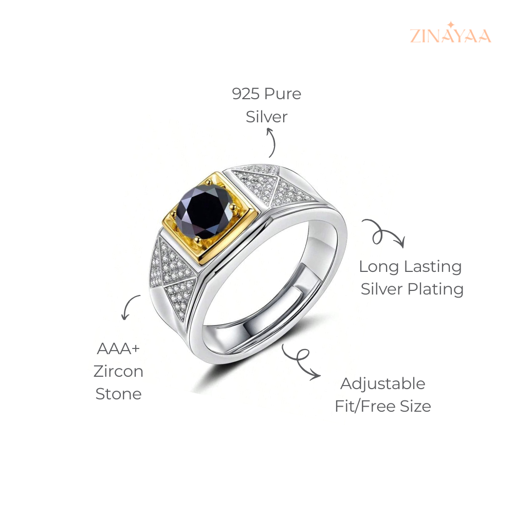 925 Sterling Silver Imperial Onyx Adjustable Ring for men