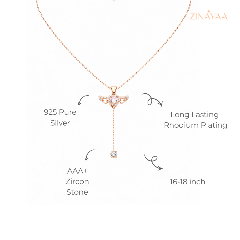 925 Sterling Silver Angel Heart Drop Necklace