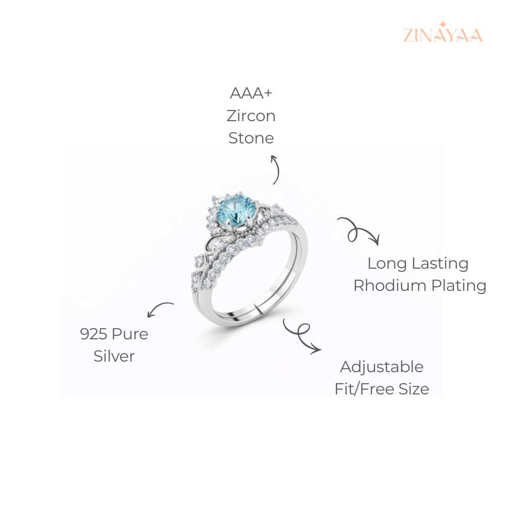 925 Sterling Silver Sky Blue Halo Adjustable Ring