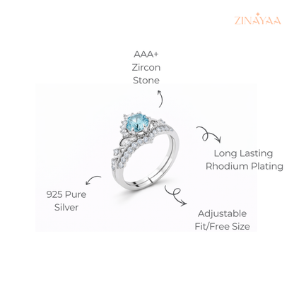 925 Sterling Silver Sky Blue Halo Adjustable Ring