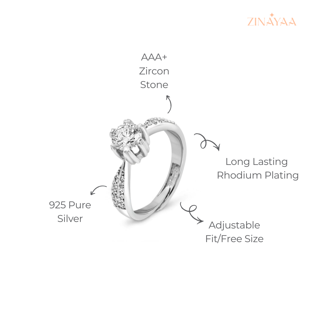 925 Sterling Silver Classic Solitaire Adjustable Ring