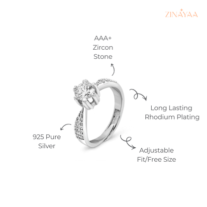 925 Sterling Silver Classic Solitaire Adjustable Ring