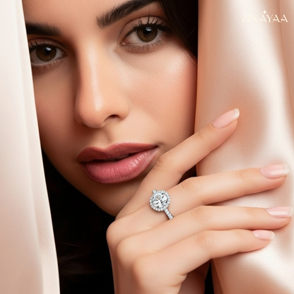 925  Sterling Silver Radiant Halo Adjustable Ring