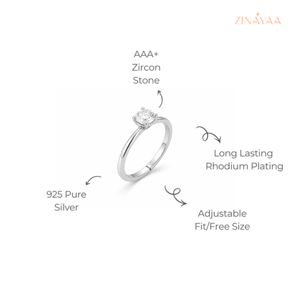 925 Sterling Silver Solitaire Adjustable Ring