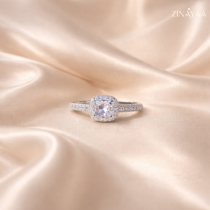 92.5 Sterling Silver Radiant Halo Adjustable Ring