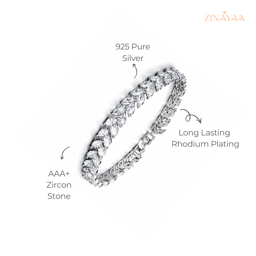 925 Sterling Silver Adjustable Leaf Tennis Bracelet