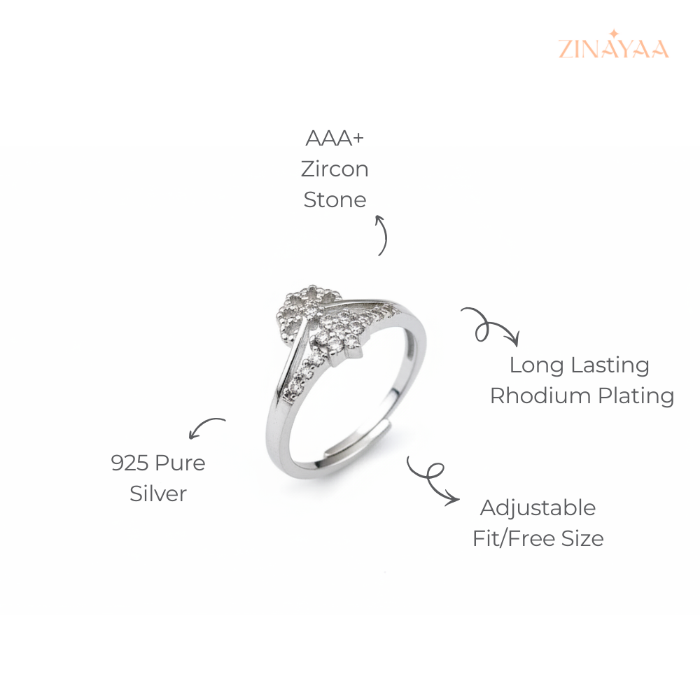 925 Sterling Silver Floral Spark Adjustable Ring