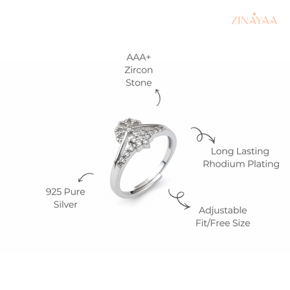 925 Sterling Silver Floral Spark Adjustable Ring
