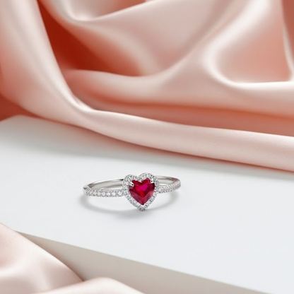 925 Sterling Silver Ruby heart Adjustable Ring for Women