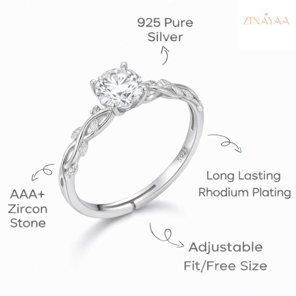 92.5 Sterling Silver Vine Grace Solitaire Women’s Adjustable Ring