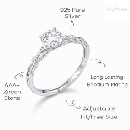 92.5 Sterling Silver Vine Grace Solitaire Women’s Adjustable Ring