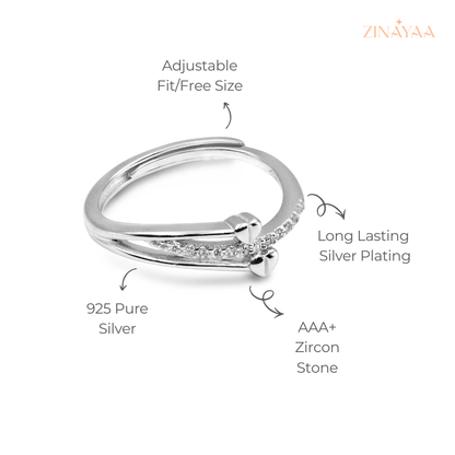 925 Sterling Silver Dual Heart Adjustable Ring