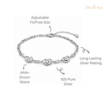 925 Sterling Silver Heart Link Adjustable Bracelet