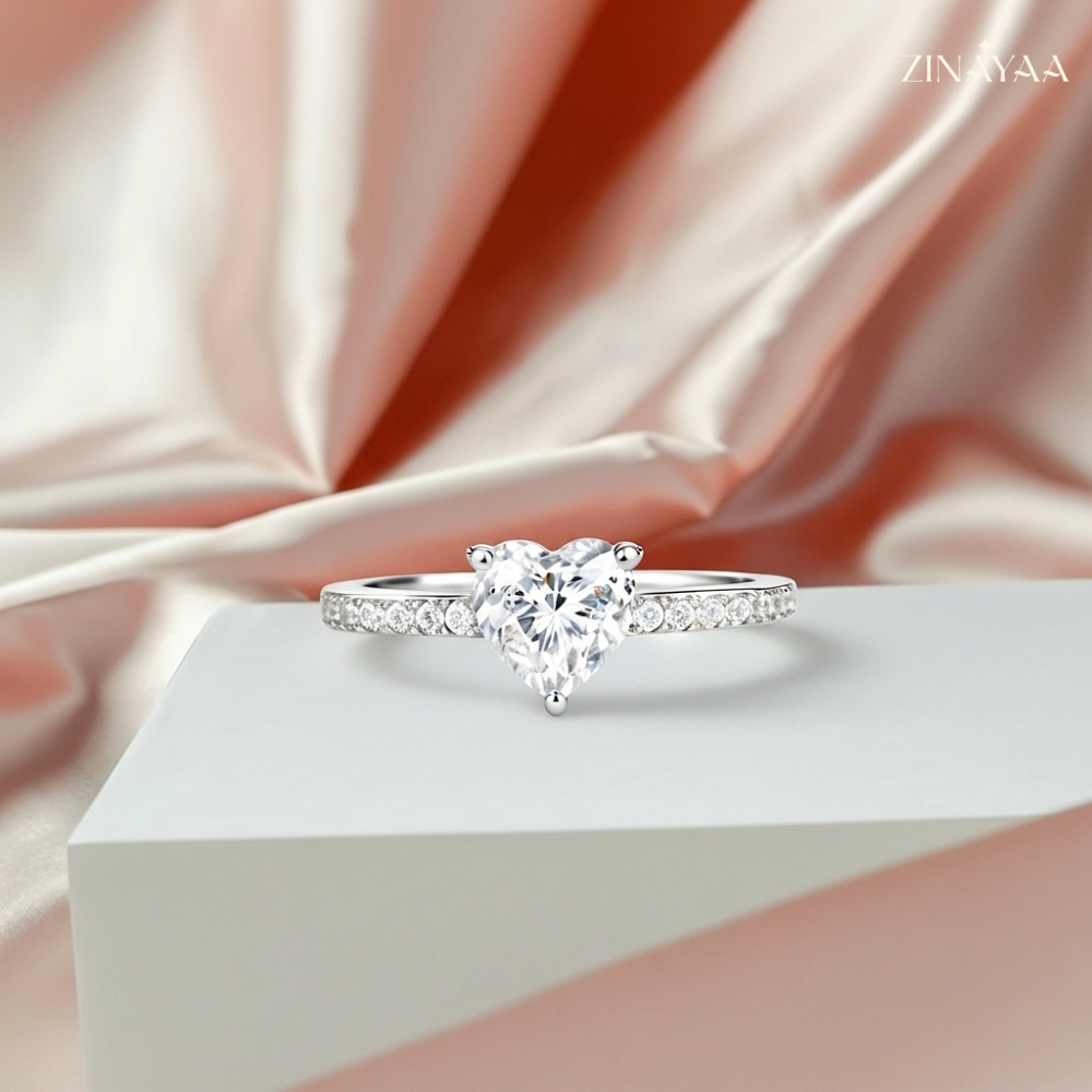 92.5 Sterling Silver Adjustable Heart-Cut Solitaire Ring