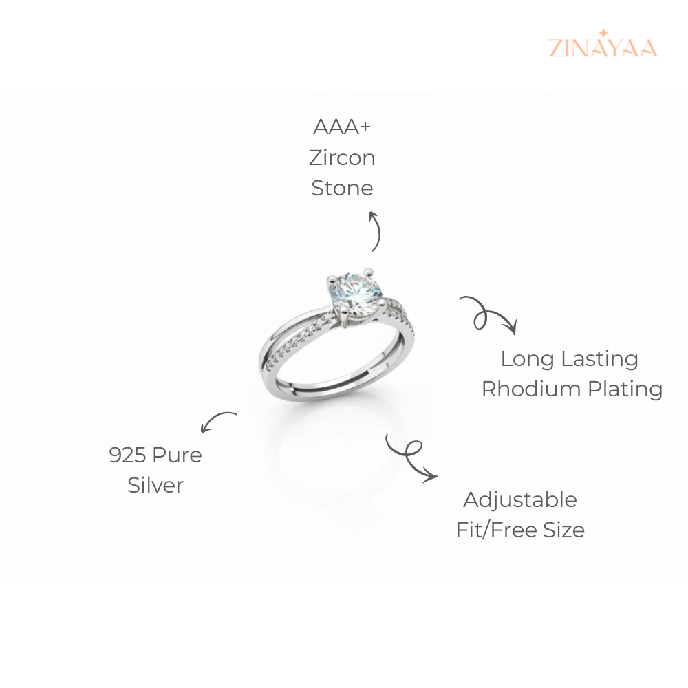 925 Sterling Silver Classic Solitaire Adjustable Ring