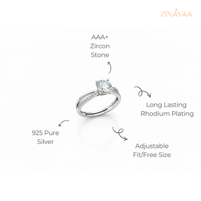 925 Sterling Silver Classic Solitaire Adjustable Ring